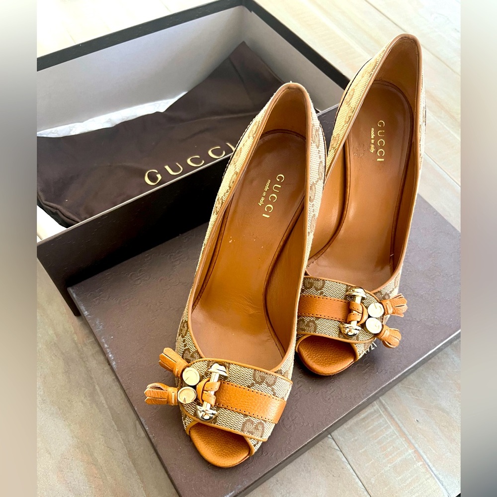 Gucci Horsebit Open Peep Toe Pump Heels Pump 35.5